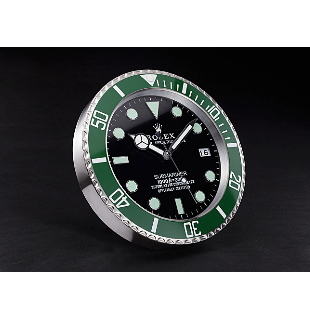 Aaa replica watch Silver-Green Submariner 621912 Wall Rolex Clock 0716
